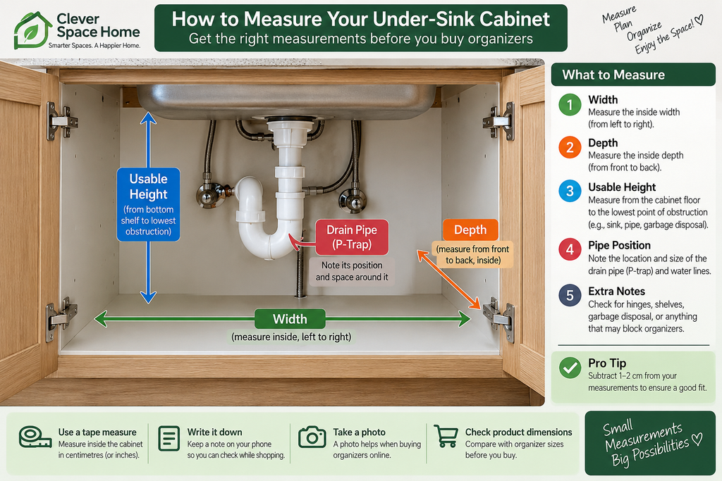 How to measure and organize under the kitchen sink with storage organizers